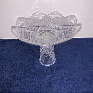 1904 Anona Twin Teardrops Bowl Bryce Higbee Clear Glass Antique Pedestal Dish 7”